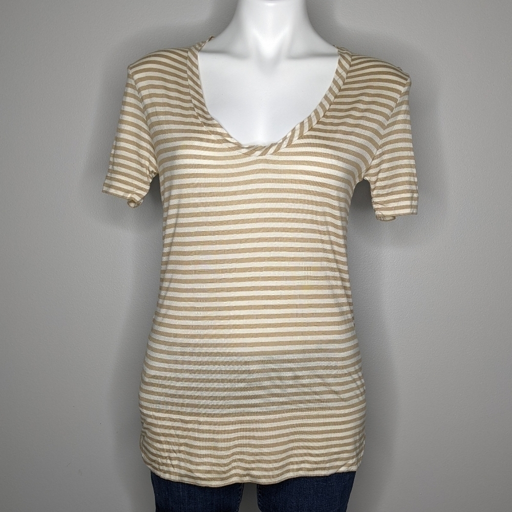 Tory Burch tan white striped T-shirt S